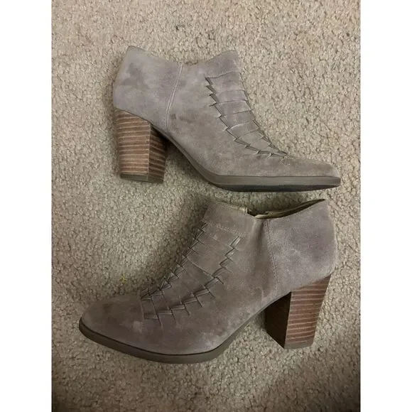 Franco Sarto Women's Destiny Boot Size 8.5 Block Heel Braided Taupe Gray Suede - Picture 5 of 7